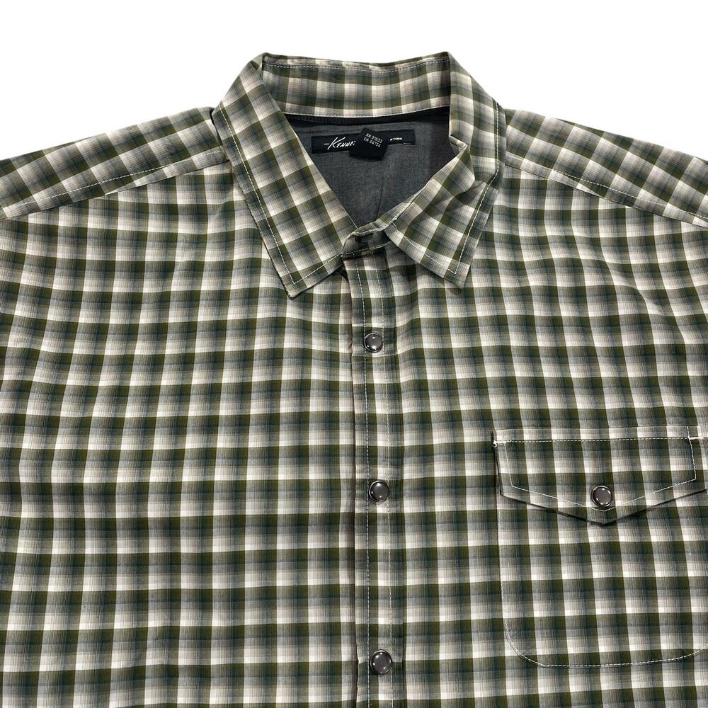 Kenneth Cole‎ New York Pearl Snap Shirt Men's XL Green Plaid Cotton Long Sleeved